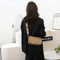Women Shoulder Bag Crocodile Embossed Leather Wide Strap Crossbody Bags