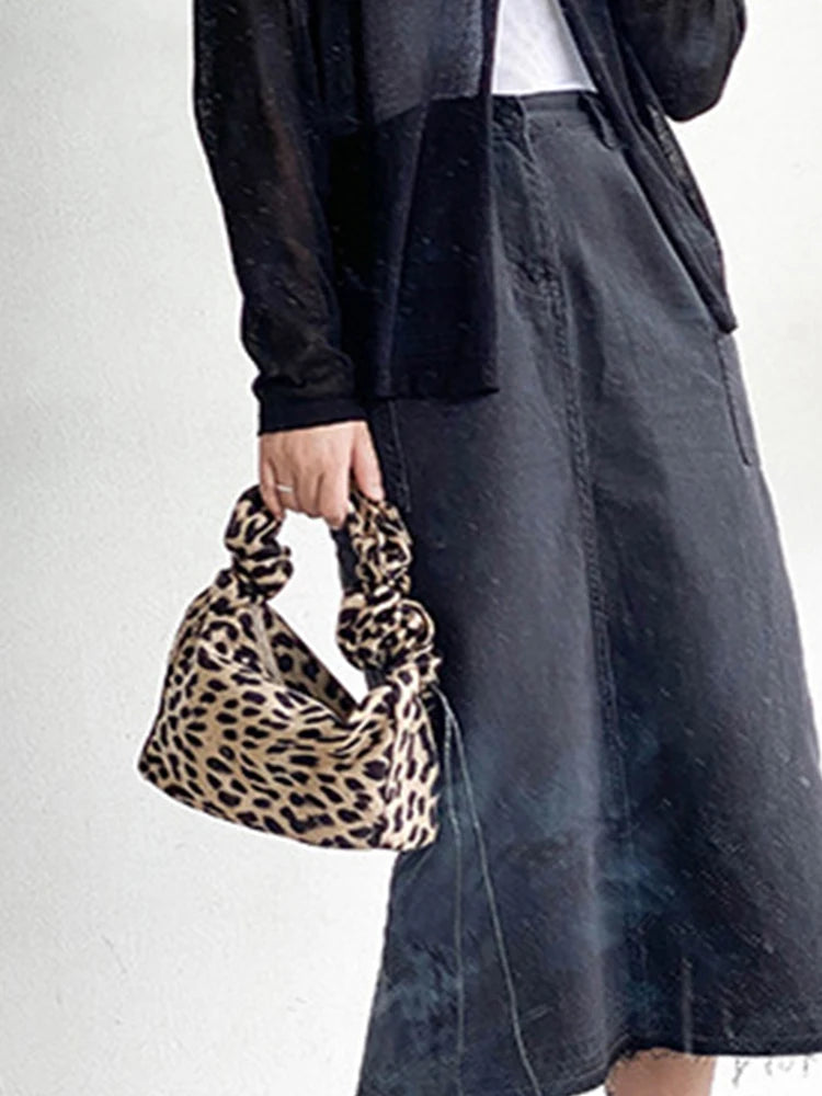 Leopard Pleated Totes Nylon Shoulder Bag