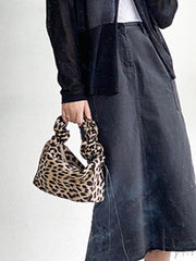 Leopard Pleated Totes Nylon Shoulder Bag