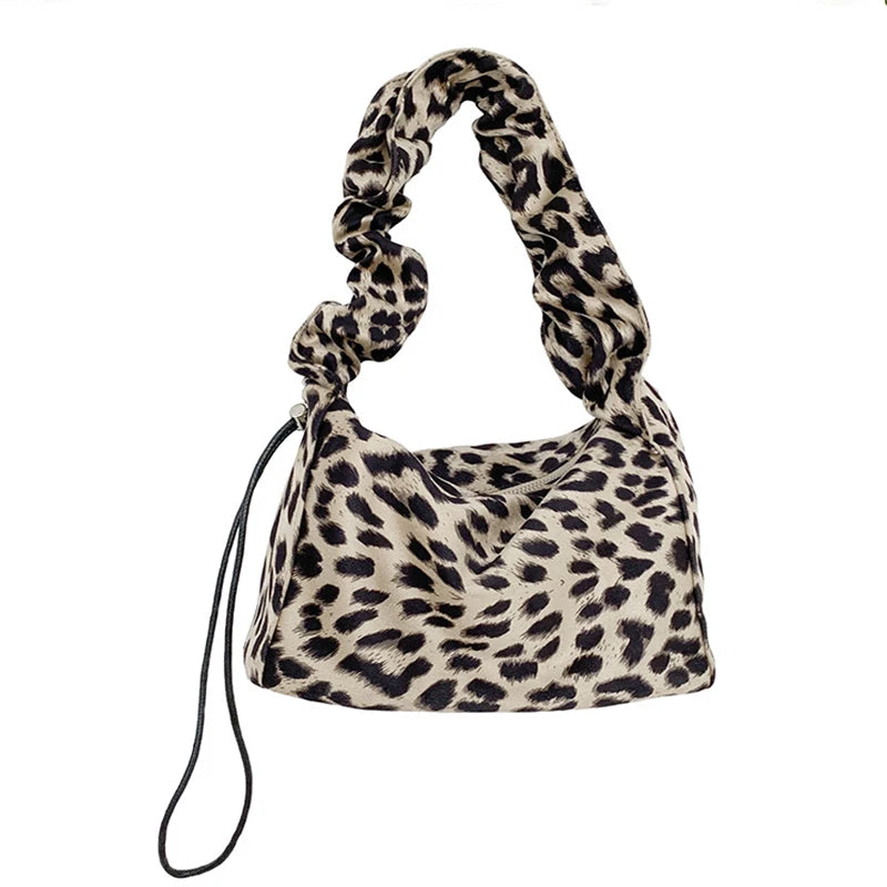 Leopard Pleated Totes Nylon Shoulder Bag