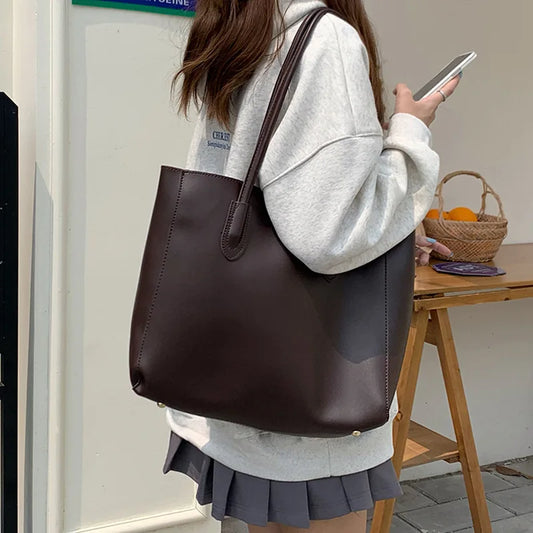 Women Shoulder Bag PU Leather Tote Handbags - High Capacity Shopping Totes