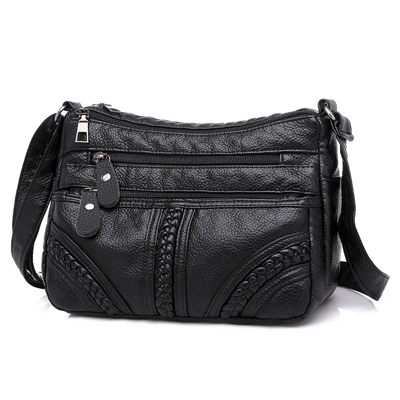 Women Shoulder Bag PU Leather Multi-layer Small Crossbody Bag Red Handbag