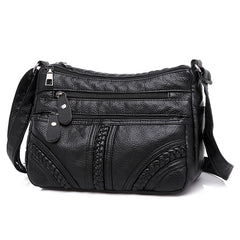 Women Shoulder Bag PU Leather Multi-layer Small Crossbody Bag Red Handbag