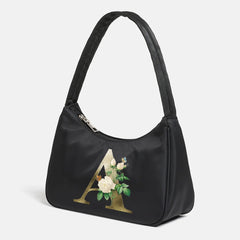 Retro Women Shoulder Bag with Golden Flower Print
