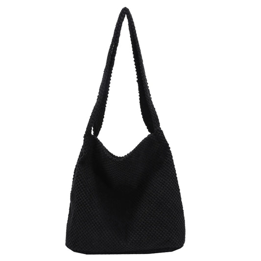 Winter Crochet Shoulder Bag for Women, Casual Solid Handbag