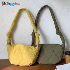 Winter Rhombic Lattice Crossbody Bag Solid Cotton Padded Handbag