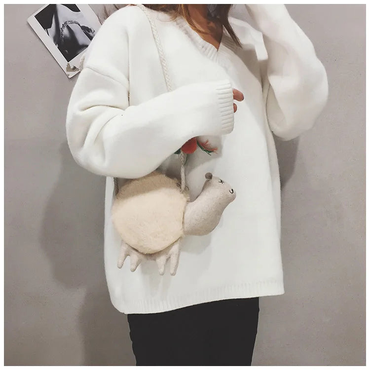 Winter Plush Lamb Shoulder Bag Alpaca Shape Handbag