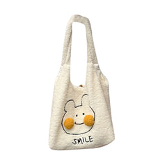 Winter Plush Underarm Bag with Cartoon Pompom Bear/Rabbit Shoulder
