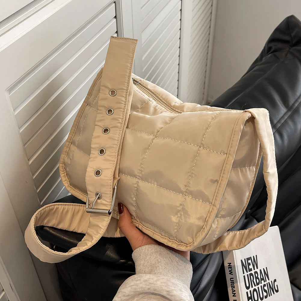 Quilted Cotton Shoulder Bag with Wide Strap