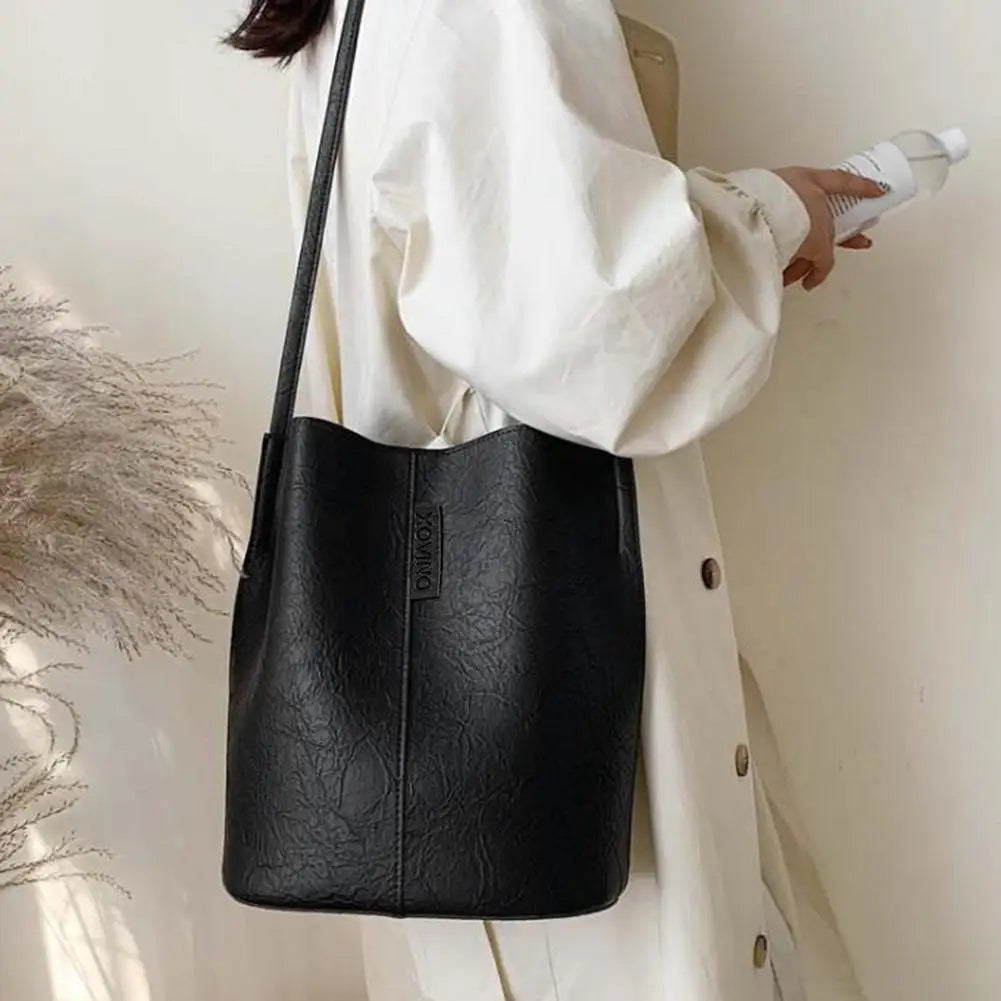 Vintage Bucket Totes Shoulder Crossbody Bag PU Leather for Women