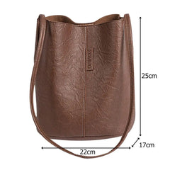 Vintage Bucket Totes Shoulder Crossbody Bag PU Leather for Women