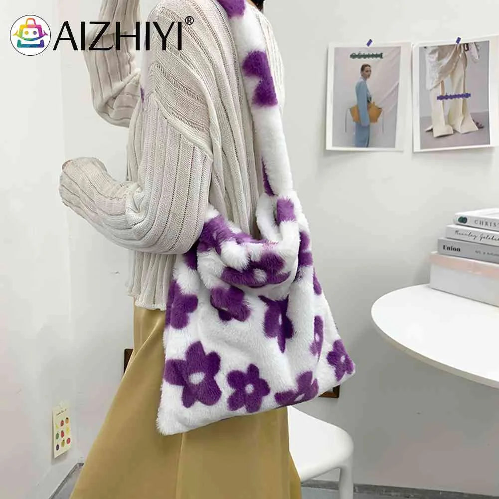 Flower Print Shoulder Handbag for Autumn Winter