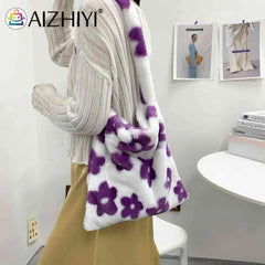 Flower Print Shoulder Handbag for Autumn Winter
