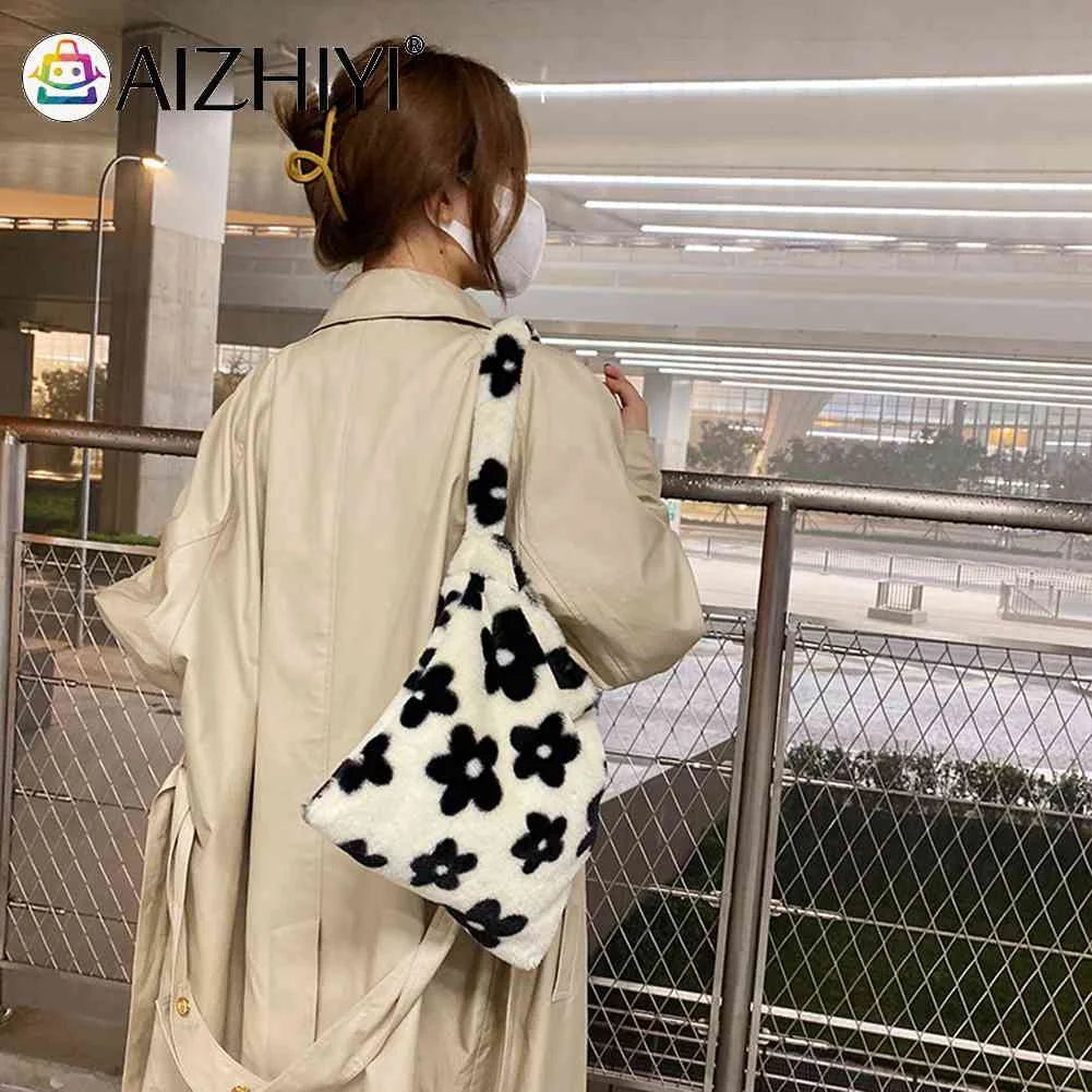 Flower Print Shoulder Handbag for Autumn Winter