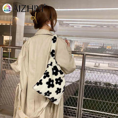 Flower Print Shoulder Handbag for Autumn Winter