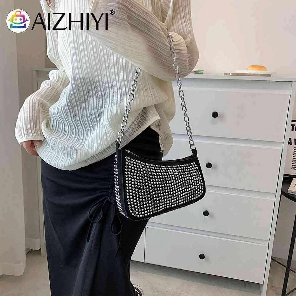 Women Shoulder Handbags Diamond Armpit Bag Irregular Chain Underarm Tote Bright