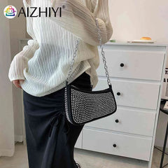 Women Shoulder Handbags Diamond Armpit Bag Irregular Chain Underarm Tote Bright