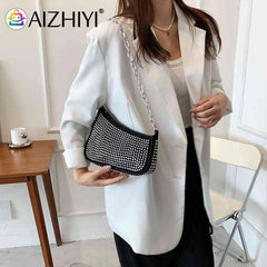 Women Shoulder Handbags Diamond Armpit Bag Irregular Chain Underarm Tote Bright