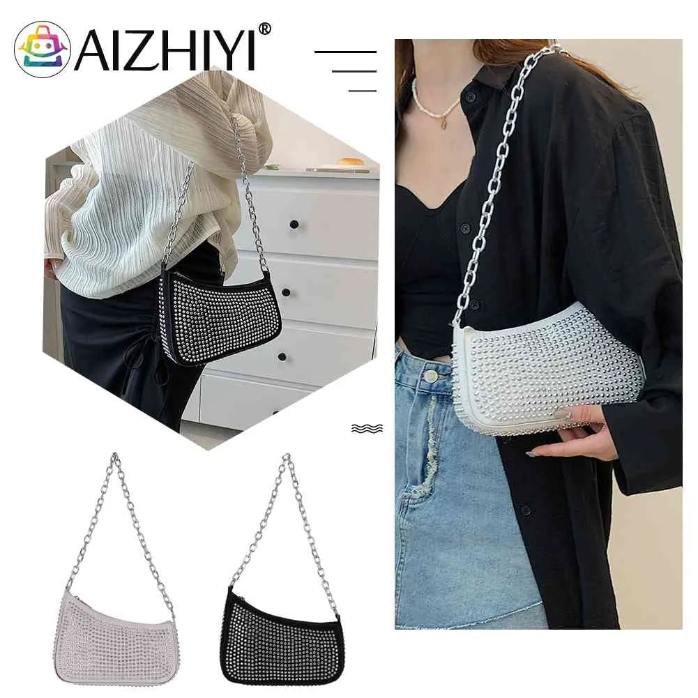 Women Shoulder Handbags Diamond Armpit Bag Irregular Chain Underarm Tote Bright