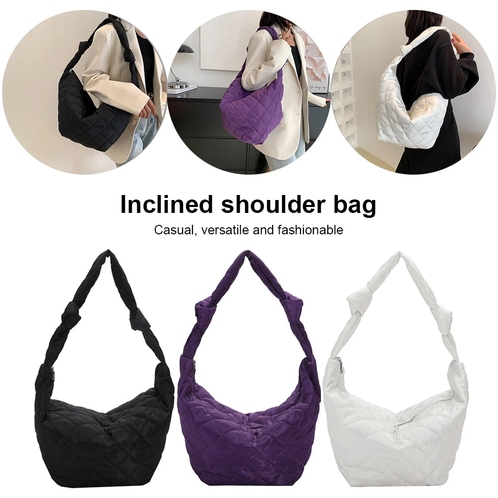 Women Shoulder Handbags Solid Cotton Padded Top-handle Totes Casual