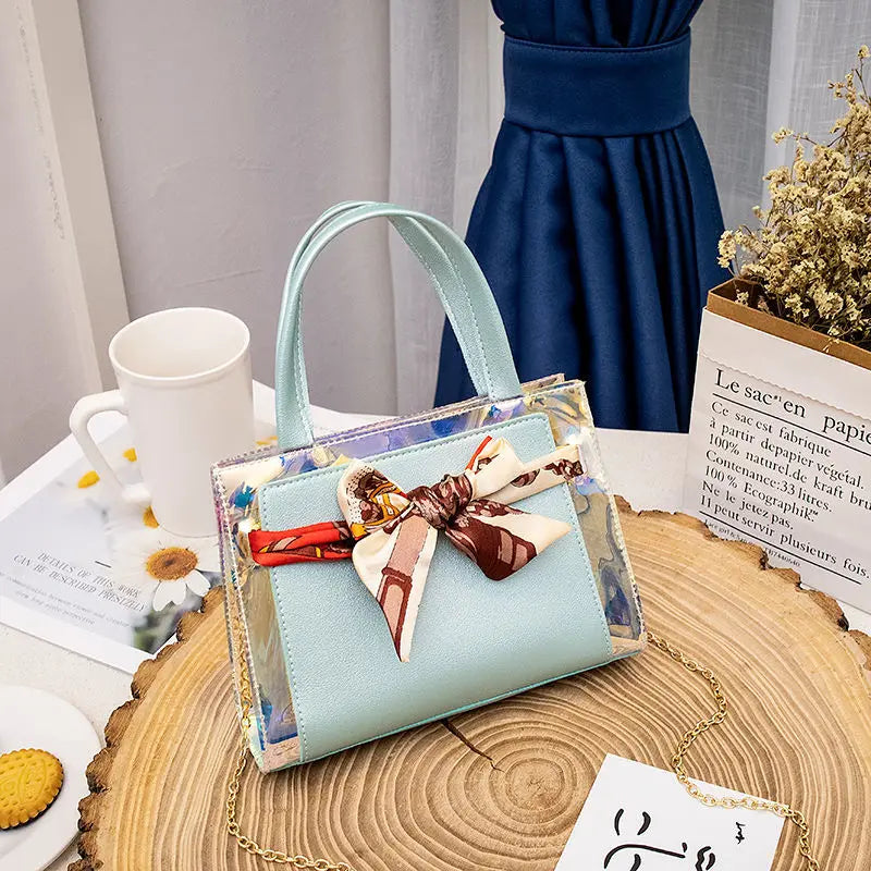 Women Silk Scarf Shoulder Bag Chain Strap Messenger Handbag Tote