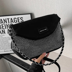 Silver Rhinestone Shoulder Bag Suede Crossbody Handbag