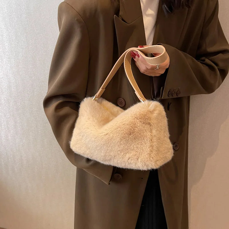 Winter Plush Underarm Bags Faux Fur Tote Bag