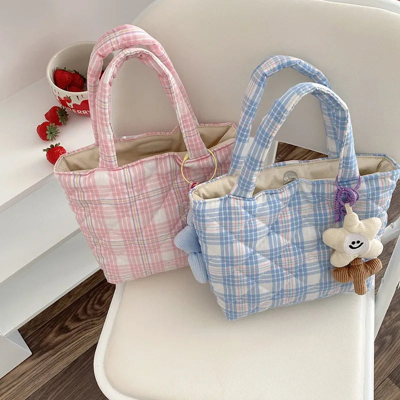 Plaid Shoulder Messenger Bag Vintage Ladies Purse Handbag Large Capacity Tote