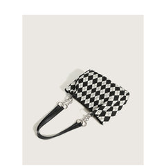 Women Small Shoulder Underarm Bag PU Leather Handbag Diamond Checked