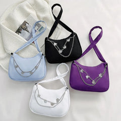 Women Small Shoulder Underarm Bag PU Leather & Nylon Vintage Butterfly Ch