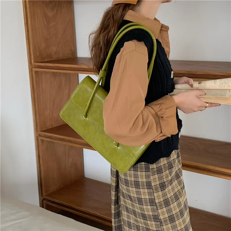 Small Tote Shoulder Bag Retro Ladies Clutch Purse Handbags Solid PU Leather