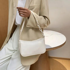 Women Faux Leather Chain Shoulder Tote Handbag