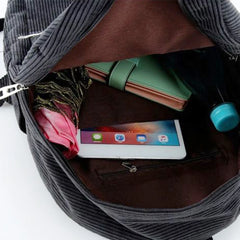 Solid Corduroy Knapsack Zipper Shoulder Backpack