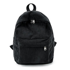 Solid Corduroy Knapsack Zipper Shoulder Backpack