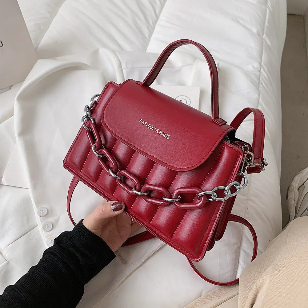Women Square PU Leather Shoulder Bag Large Capacity Tote Bag