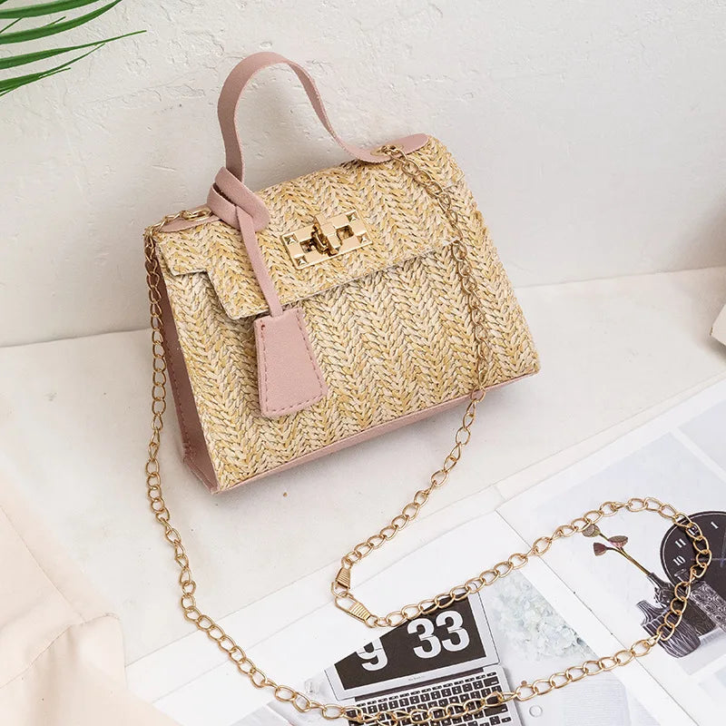 Straw Woven Shoulder Crossbody Messenger Bag for Women