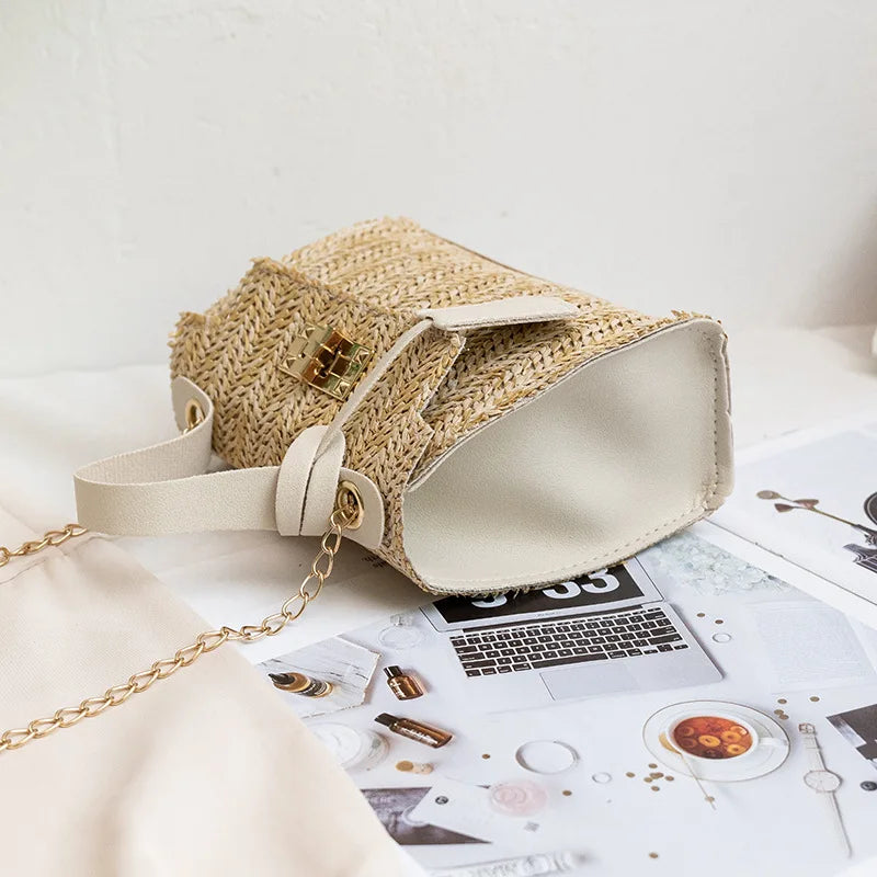 Straw Woven Shoulder Crossbody Messenger Bag for Women