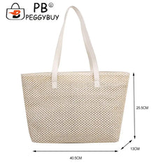 Straw Woven Leather Shoulder Tote Bag - Large Capacity Handbag