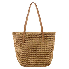 Women Summer Hand-woven Tote Bags Solid Travel Handbags Ladies Sea Beach