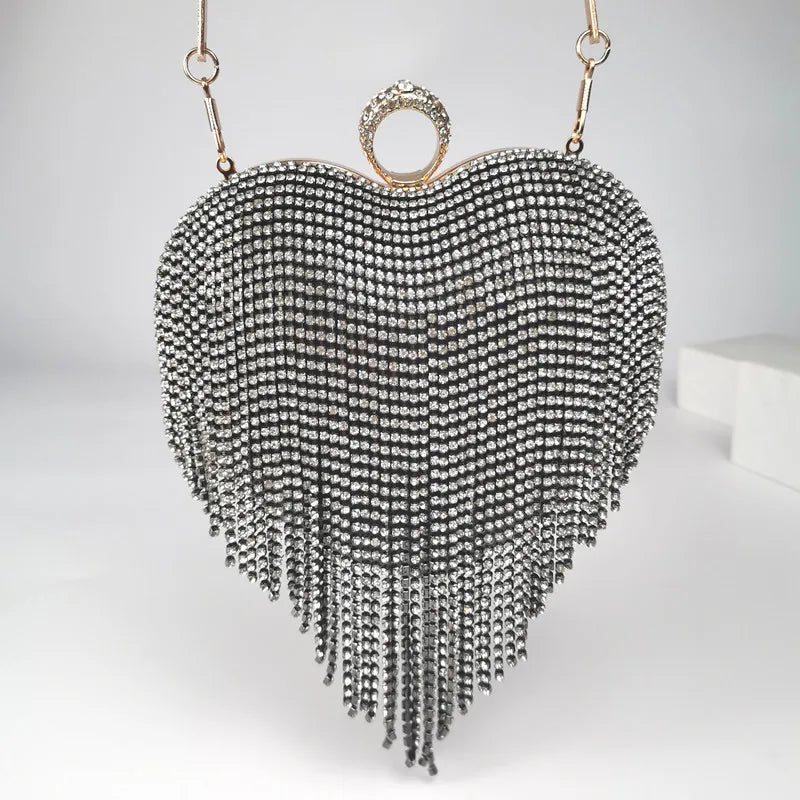 Tassel Evening Bags Diamonds Beaded Clutch Wedding Purse Shoulder Party