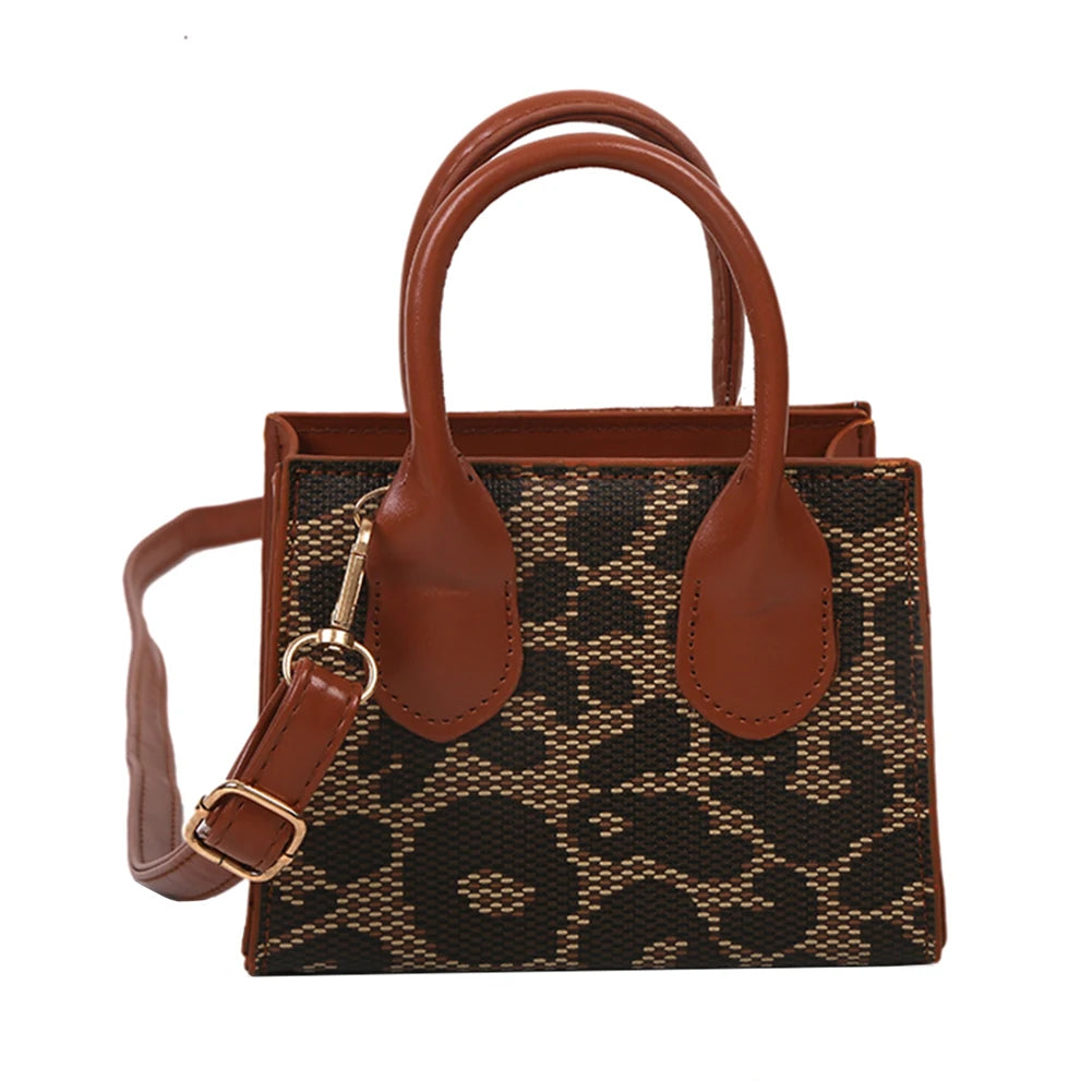 Leopard Print Pleated Top-Handle Bag for Women