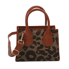 Leopard Print Pleated Top-Handle Bag for Women