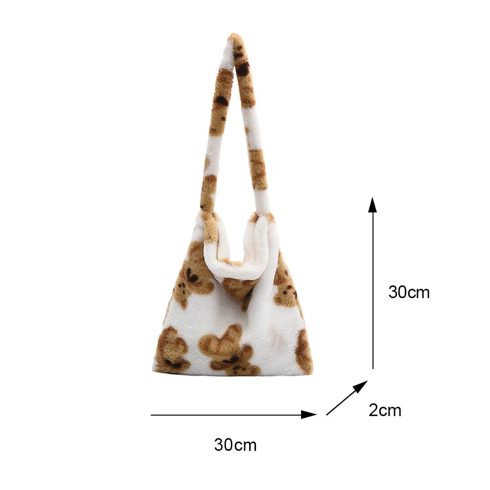 Plush Flower Print Top-handle Bag for Autumn Winter