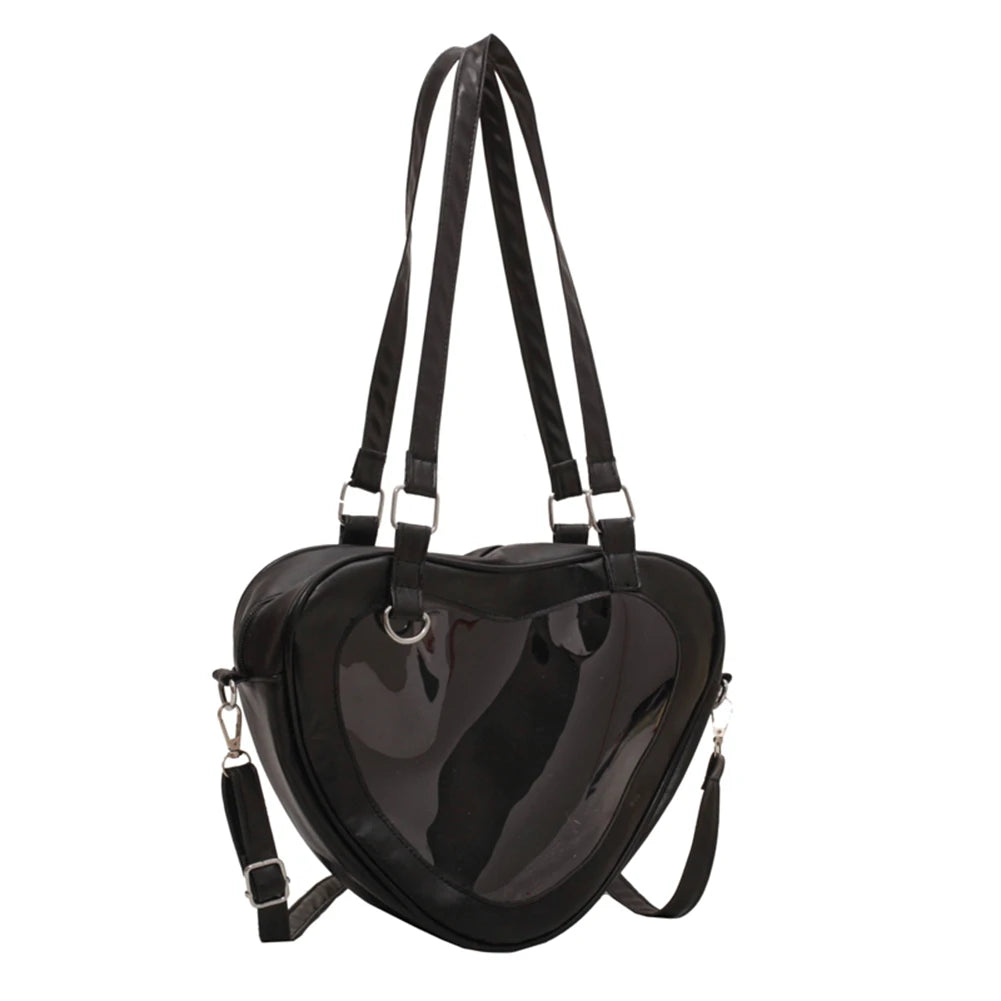 Women Transparent Shoulder Bag Love Heart Shaped Clear Underarm Tote
