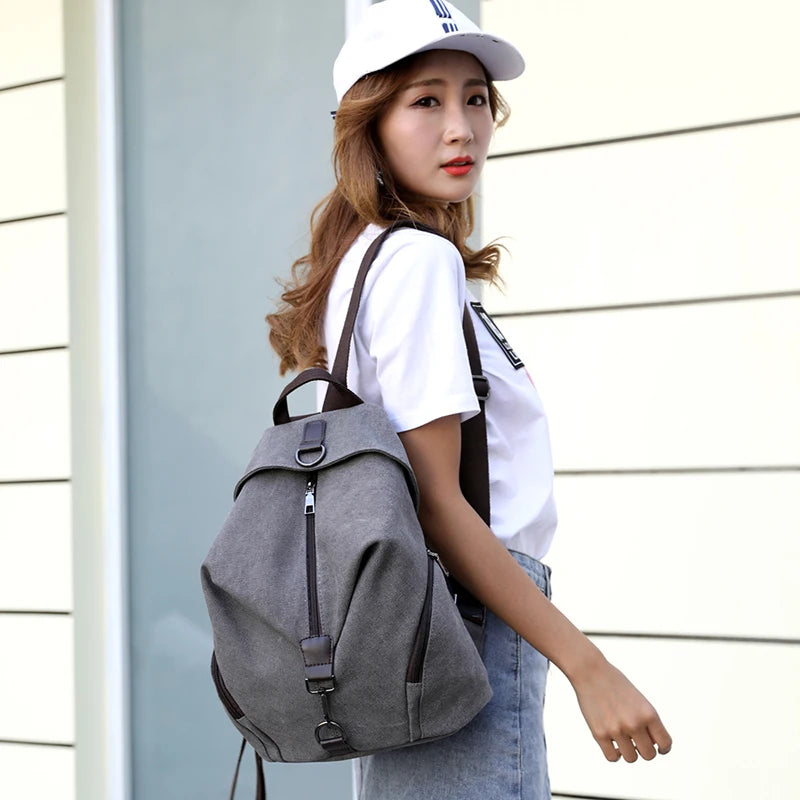Canvas Travel Backpack for Women Large Capacity Laptop Rucksack