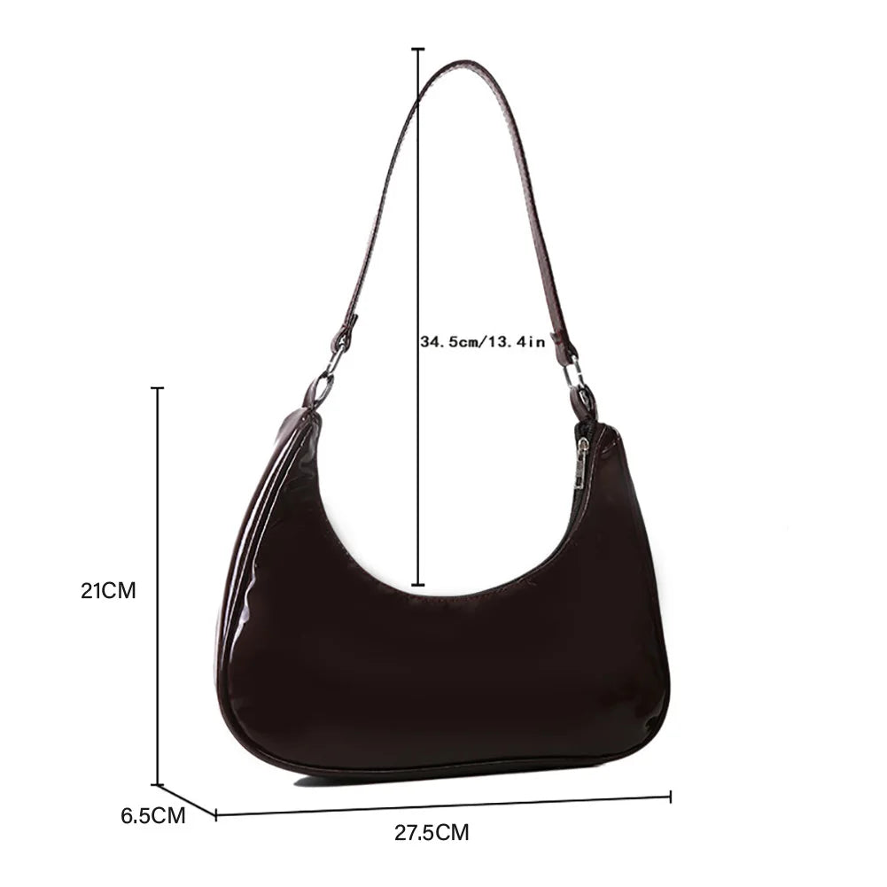 Women Underarm Bags Solid Bright PU Leather Hand Bag Female Half Moon Shoulder B