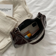 Women Underarm Bags Solid Bright PU Leather Hand Bag Female Half Moon Shoulder B