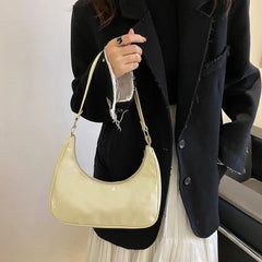 Women Underarm Bags Solid Bright PU Leather Hand Bag Female Half Moon Shoulder B