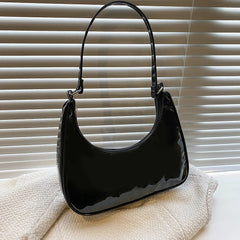 Women Underarm Bags Solid Bright PU Leather Hand Bag Female Half Moon Shoulder B