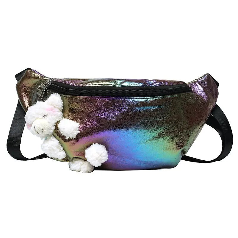 Women Waist Bags Chest Bag PU Solid Phone Pouch Cartoon Pendant Crossbody Bag
